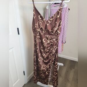 Urban Outfitters Butterfly Print Slip Cami Ruched Vneck Midi Dress Large